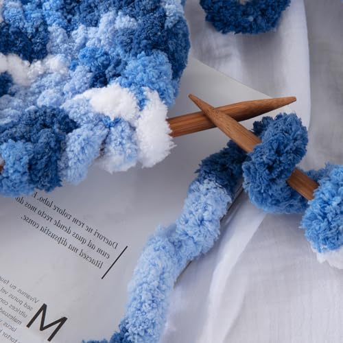 Image of MABOZOO Tie Dye Chunky Yarn for Crocheting 8 Pack,Fluffy Jumbo Chenille Yarn,Soft Plush Yarn Bulky,Giant Thick Fuzzy Yarn for Hand Knitting or Arm Knitting,Blue Gradient(26 yds,8 oz Each Skein)