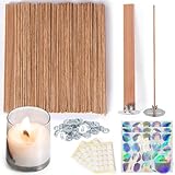 Ziosxin Cherry Wood Candle Wick Set - Thicken Wood Wicks for Long Lasting Flame - Includes 60pcs Stand, Glue Dots & Warning Labels