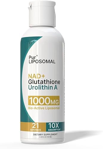 NAD+ Glutatión Urolitina A 1000 mg Líquido - Absorción máxima NAD+ Pila con NMN y NR para energía celular - L-Glutatión para desintoxicación y