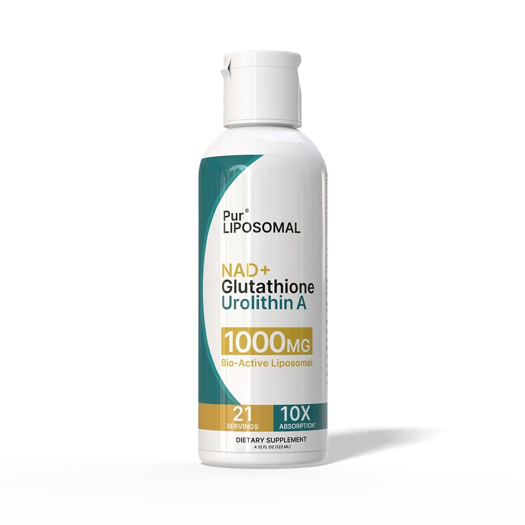 Amazon.com: Pur LIPOSOMAL NAD+ Glutathione Urolithin A 1000mg Liquid - Max  Absorption NAD+ Stack with NMN & NR for Cellular Energy - L-Glutathione for  Detox & Urolithin A for Anti-Aging
