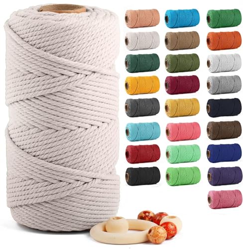 Macrame Cotton Cord 5mm x 109yds ZUEXT Natural Handmade Beige White Braided Cords 4 Strands Knitted Rope String for Craft Wall Hanging Weaving Tapestry Dream Catchers Hanger DIY Gift (100m)