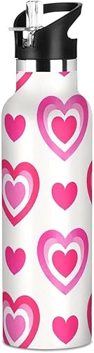 Botella de agua para niños y niñas, con diseño de corazón degradado, colorido, melocotón, sin BPA, a prueba de fugas, con pajilla, doble pared al