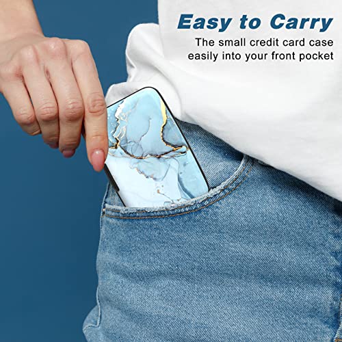 Image of Credit Card Holder, Mini Aluminum Card Wallet RFID Blocking Slim Metal Hard Card Case for Women Men, Blue Marble