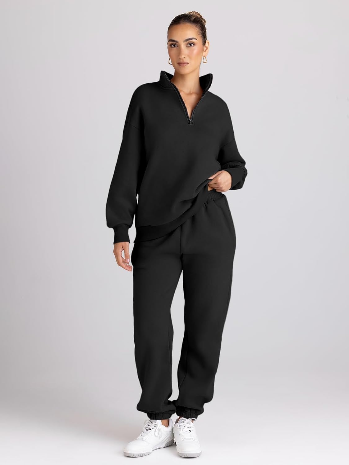 Trendy Queen Womens Sweatsuits 2 Piece Outfits Fall Lounge Sweat Sets Half Zip Sweatshirts with Baggy Sweatpants - Image 2