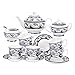 fanquare 15 Piezas Juegos de Té de Porcelana Vintage Azul, Juego de Café de Flores,Servicio de Té para Adultos