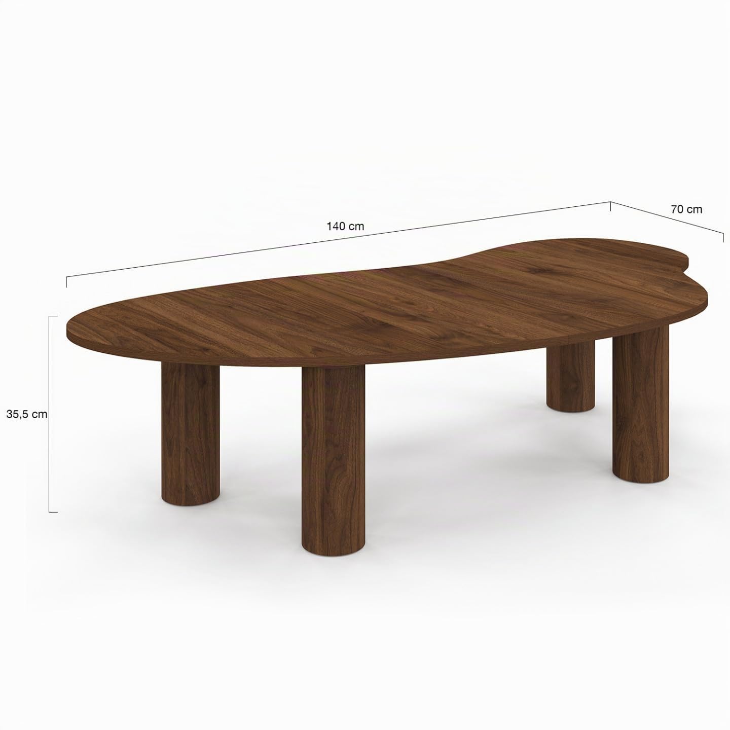 IDMarket – Mesa baja orgánica 140 cm madera efecto nogal