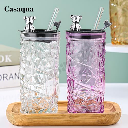 Image of Drinking Glasses Tumbler with Lid and Straw - 350ml, Set of 1, Diamond Cut Design, Beer Glass Sipper Bottle for Mojito Soda Smoothies Iced Coffee Cocktail Tea Juice (Receiving Random Color)