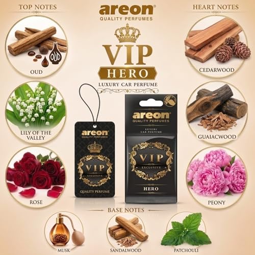 Image of AREON VIP Hanging Car Air Freshener Pack of 3 - Premium Car Perfume with Natural Fragrances, Stylish Hanging Cards Long Lasting Auto Air Freshener for Car, Home, Office & Vehicle Interior - HERO