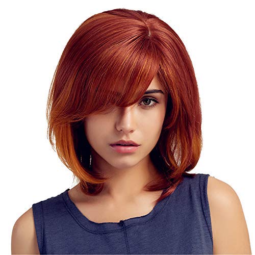Topwigy Red Short Bob Wigs Red Wig For Women Ombre Red Colorful Wig Medium Long Natural Looking Human Hair Blend Wigs Daily Wig 16'' #TOP6