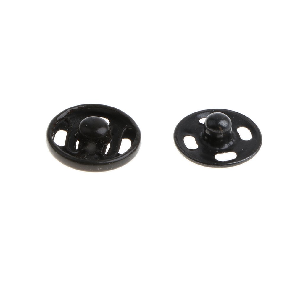 10 set di 50 bottoni a pressione in metallo da cucire, 12 mm, colore nero