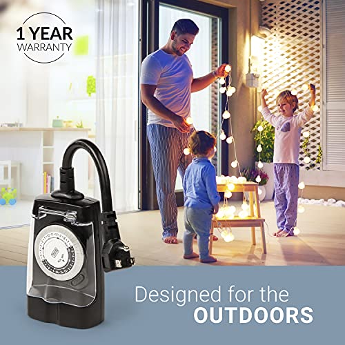 Black+Decker Outdoor Timer, 2 Pack, With 2 Grounded Outlets - Waterproof Outlet Timer With 30-Minute Intervals For Lights, Holiday Decorations - Analog Light Timers With Outlet On/Timer On Switch #TOP6