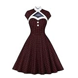 Wellwits Women's High Neck Cutout Front Polka Dots 1950s Vintage Formal Dress M