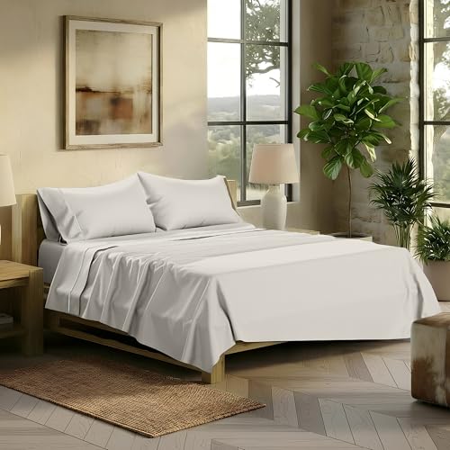 Image of TEXAS LINEN CO. 100% Egyptian Cotton Sheets King Size - 2000 Series Luxury King Bed Sheet Set, Silky Soft Cooling Sateen Weave, 17 inch Extra Deep Pocket Hotel Collection Sheets (4 Pc, Light Grey)