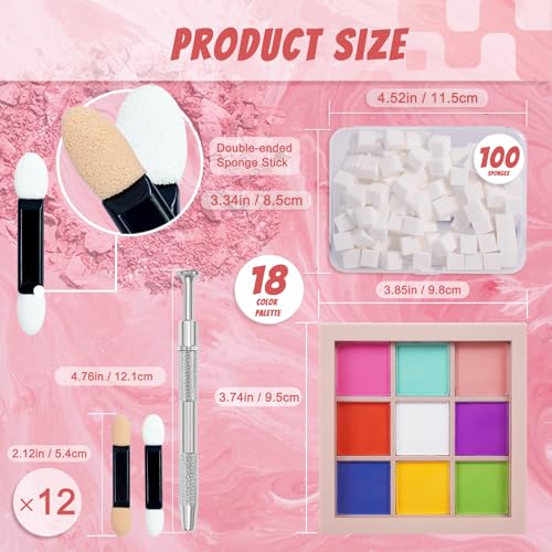 Image of 18 Colors Nail Pigment Powder Palette, Pigment Powder for Nails Set and Nail Art Sponges with Grabbing Pen, Ombre Aura Pigmentos para Unas, Nail Supplies, E+F
