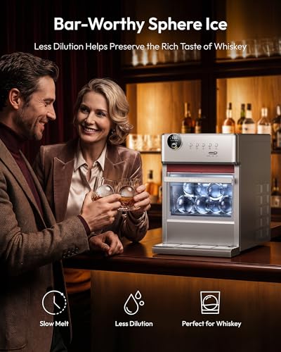 Image of EUHOMY 2.5 inch Clear Ice Ball Maker Countertop with Remote App Control, Wi-Fi Ice Machine with 24H Timer, 3 pcs Sphere in 45 Mins, 96 pcs /Day, CrystalFlux Freezing Technology, Ideal for Whiskey Bourbon