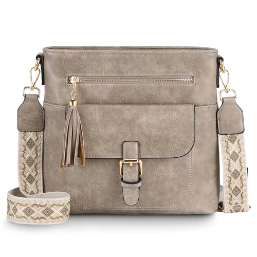 Kasgo Bolsos Bandolera Mujer, Bolso Bandolera Mediano de Cuero PU Bolso Cruzado de Moda Bolso Hombro Retro con 2 Correas Ajustable para Diario Trabajo Viaje Compras, Caqui Kasgo Bolsos Bandolera Mujer, Bolso Bandolera Mediano de Cuero PU Bolso Cruzado de Moda Bolso Hombro Retro con 2 Correas Ajustable para Diario Trabajo Viaje Compras, Caqui