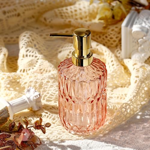 YunNasi Glass Soap Dispenser with Pump, Refillable Liquid Hand Soap Dish Soap Dispensers for Bathroom Counter Kitchen Sink (Pink) - Image 2
