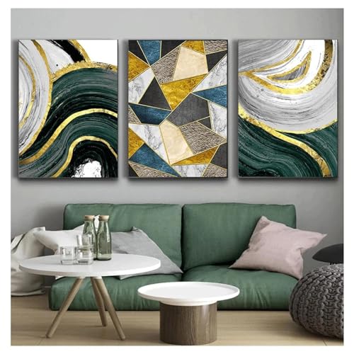 Toile murale géométrique verte avec cadre chic éclat doré - 4