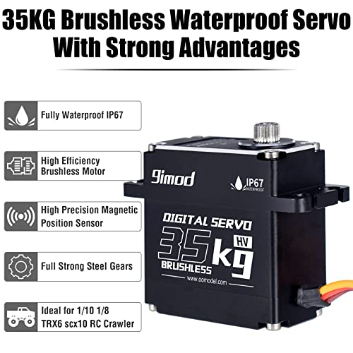 9Imod Rc Brushless Servo: 35Kg Steering Servo Waterproof High Torque Servo Motor All Aluminum Case Digital Rc Car Servo 1/10 High Speed Servo For 1/10 1/8 Rc Truck Crawler 180 Degree #TOP1