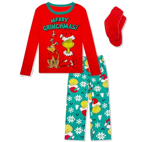 Pajama Set For Kids With Fuzzy Socks - Sonic Hello Kitty Super Mario Hot Wheels Grinch - Boys Girls 2 Piece Pajama Sets