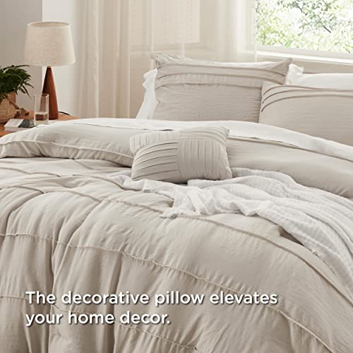 Image of Bedsure Beige Oversized King Size Comforter Set - 4 Pieces Pinch Pleat Bed Set, Down Alternative Bedding Sets for All Season, 1 Comforter, 2 Pillowcases, 1 Decorative Pillow