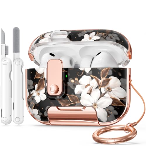 Image of for Apple AirPod Pro 3 Case 2025 with Lock,Clear TPU Floral AirPod Pro 3 Generation Case Cover for Women Girly, iPod Pro 3 Cases with Keychain & Cleaner Kit- Black Gold Flower