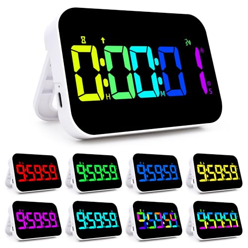 Temporizador de cocina para cocinar, con recordatorio de voz, temporizador magnético digital de 10 RGB que cambia de color, cuenta regresiva/arriba, recargable, pantalla de brillo, 3 niveles de