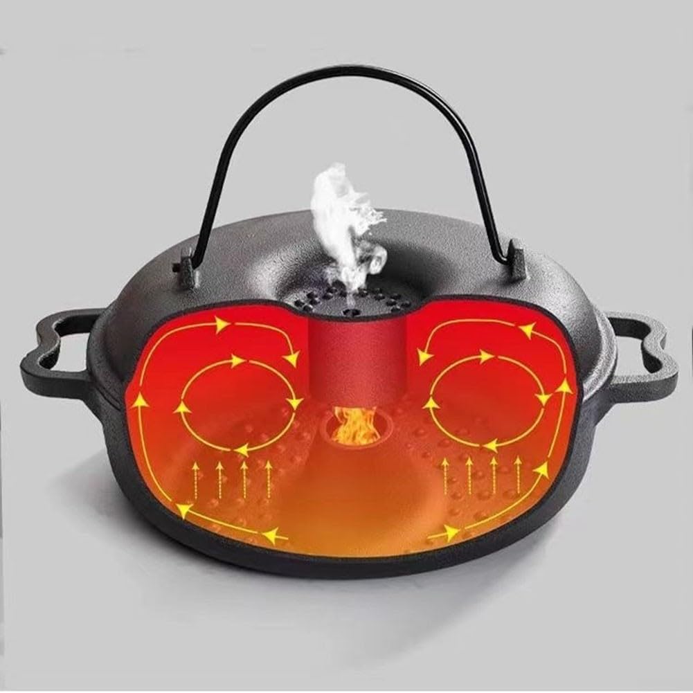 Gusseisen Bräter mit Deckel für Backofen Grillen und Outdoor Camping Kochen, 27 x 22 x 10 cm Runde Backform, Verdickte Schwarze Gusseisen Grillpfanne für Süßkartoffeln Huhn