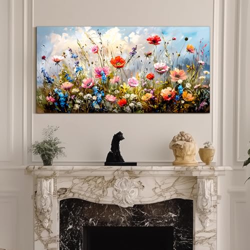 SERIMINO Large Wall Art for Living Room Canvas Prints, Farmhouse Nature Floral Botanical Wall Decor, Colorful Flower Market Modern Home Decor Oil Paintings Bathroom Decor Aesthetic 30"X60"