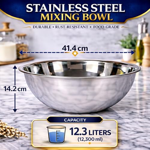 Image of KMW Stainless Steel Mixing Bowl Professional 13 Qt (12.3 litres) | with Enhanced Durability | for Buffets, Catering & Events