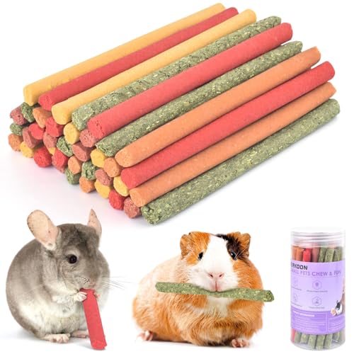 ERKOON Kaninchen Spielzeug, Timothy Heu Sticks Karotten Rosengraskuchen Zahnpflege Molar, Chinchillas Spielzeug Kauspielzeug für Kaninchen, Meerschweinchen, Hamster, Chinchilla (L/40 pcs)