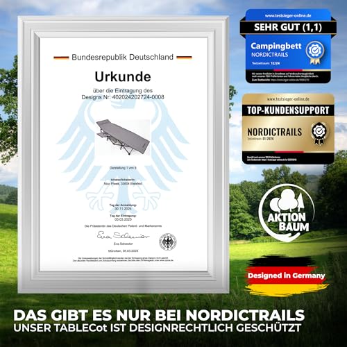 𝐍𝐎𝐑𝐃𝐈𝐂𝐓𝐑𝐀𝐈𝐋𝐒 Feldbett Campingbett klappbar XXL gemütliche Campingliege Faltbar & leicht für Outdoor Gästebett, Liege, Klappbett, Angelliege, Camping Karpfenliege mit superweicher Matratze