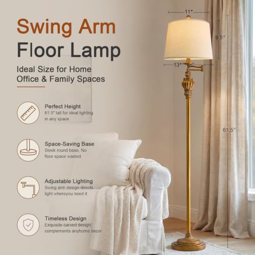 Image of Vintage Floor Lamp with 350 Adjustable Swing Arm 61 inch Lamps for Living Room