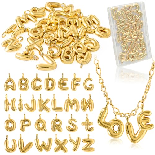 VvLons 26Pcs Letter Charms Gold Letter Charm for Jewelry Making Bubble A-Z Alphabet Letter Charm Pendants for Bracelet Necklace Earrings Crafts Making