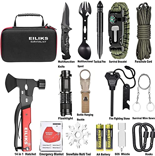 EILIKS Equipamento de sobrevivência, kit e equipamento de sobrevivência 19 em 1, presentes para home