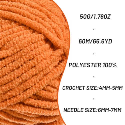 Image of 3 Pack Fluffy Velvet Yarn for Crocheting，Baby Blanket Yarn for Crocheting Soft，150g(196.8yds) Amigurumi Yarns，Plush Chenille Crochet Yarns，Puzzle Yarn for Crochet Weaving Craft(3 Orange)