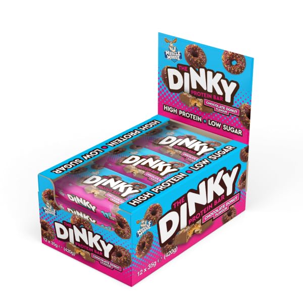 Muscle Moose Dinky Low Sugar Protein Bar, 11g Protein (PACK OF 12, CHOCOLATE DOUGHNUT)