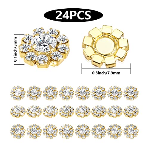 Wholesale 24Pcs 16Mm Gold Plated Metal Clear Rhinestone Glass Buttons Embellishments Bulk For Craft (Flat) #TOP2
