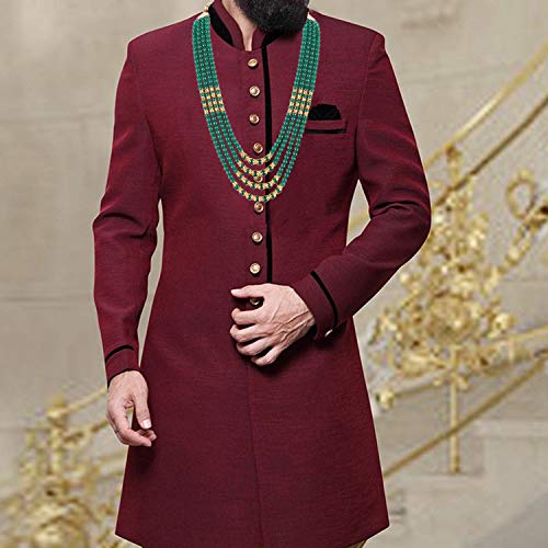 Golden Maroon Dulha Haar Layered Pearl Groom Necklace Set