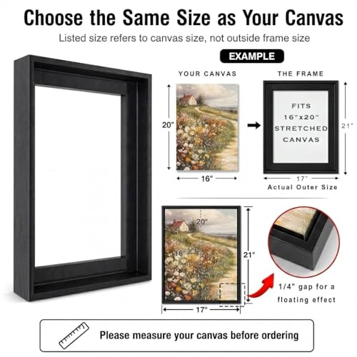 Image of Canvas Floater Frame for Finished Canvas Art, 1.25 inch Deep Floating Shadow Gap Design, Floating Frame for Canvas Art, Modern Gallery Style Wall Decor, Hardware Included (Champagne Gold,18x24)