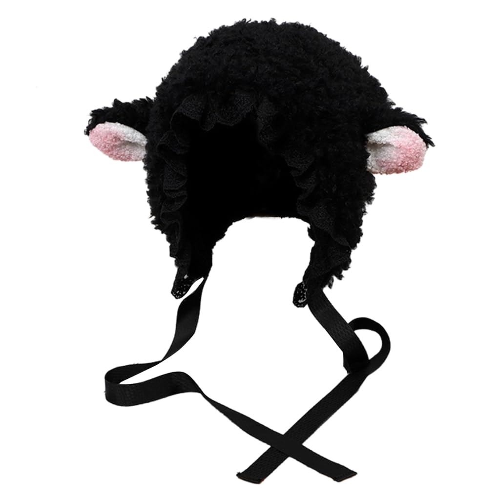 GANYKQ Soft Lamb Ears Hat Autumn And Winter Cosplayed Hat Winter Picture Props Warm Earflap Ear-Protection (black, M)