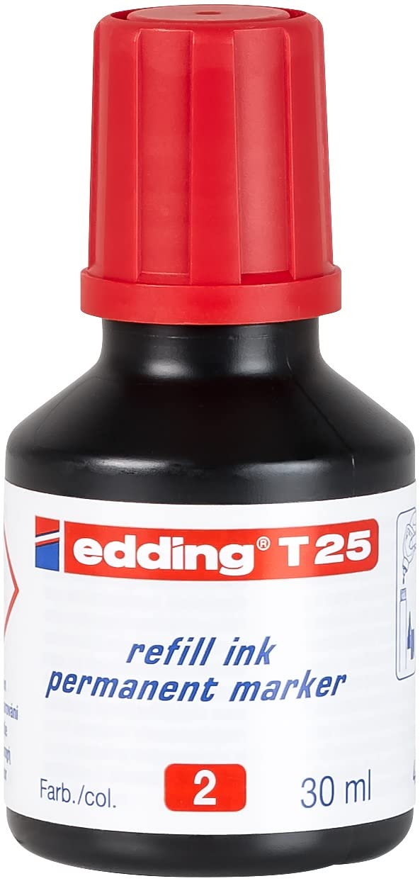 edding T 25 refill ink permanent marker - red - 30 ml - with drop dispensing system, for quick refilling of almost all edding permanent markers