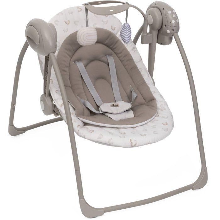 Chicco Swing&Play elektryczna huśtawka dla niemowląt od 0 miesięcy, 5 prędkości huśtawki, uspokajające melodie, składana, kompaktowa i zajmuje mało miejsca, 2-stopniowa regulacja oparcia, od 0