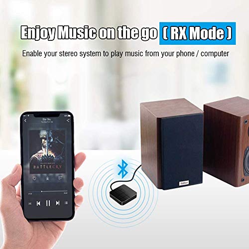 Bluetooth 5.0 Transmitter Receiver, 3.5mm AUX RCA Bluetooth Audio Adapter for Home Stereo, 2 in 1 Wireless Bluetooth Adapter with Low Latency HD Sound,TV, PC, Smartphone, Car (Black)