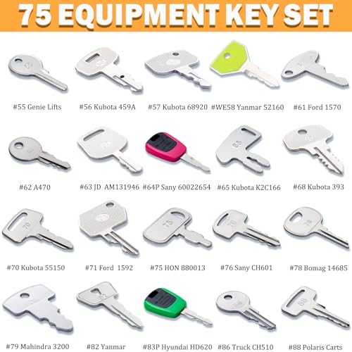 Image of 75 Non-Duplicated Heavy Equipment Key Set, Construction Equipment Ignition Master Keys | Fits CAT Caterpillar Bobcat JCB John Deere Case Kubota Volvo Komatsu Takeuchi Hyster Jlg Yanmar