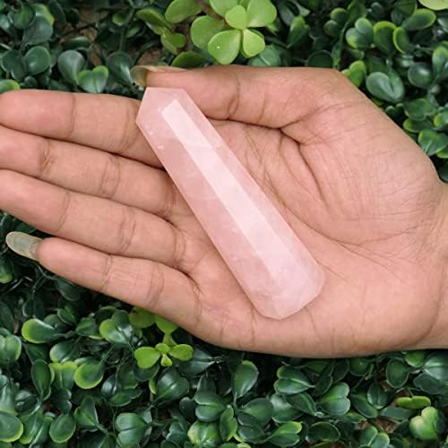 Valentines Gifts for her Natural Amethyst Rose & Clear Quartz Fluorite Gemstone Healing Crystals Single Point Wand Polished Tumbled Stones Crystal Tool House Decoration Gift Size - 50-55 Mm