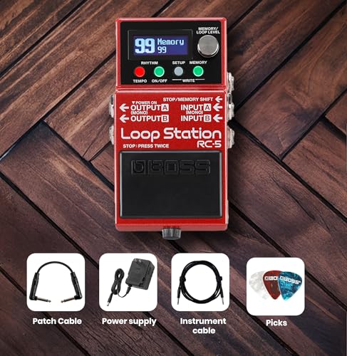 Image of Boss RC-5 Loop Station | Bundle with Gearlux Power Supply, Instrument Cable, Patch Cable, and Picks
