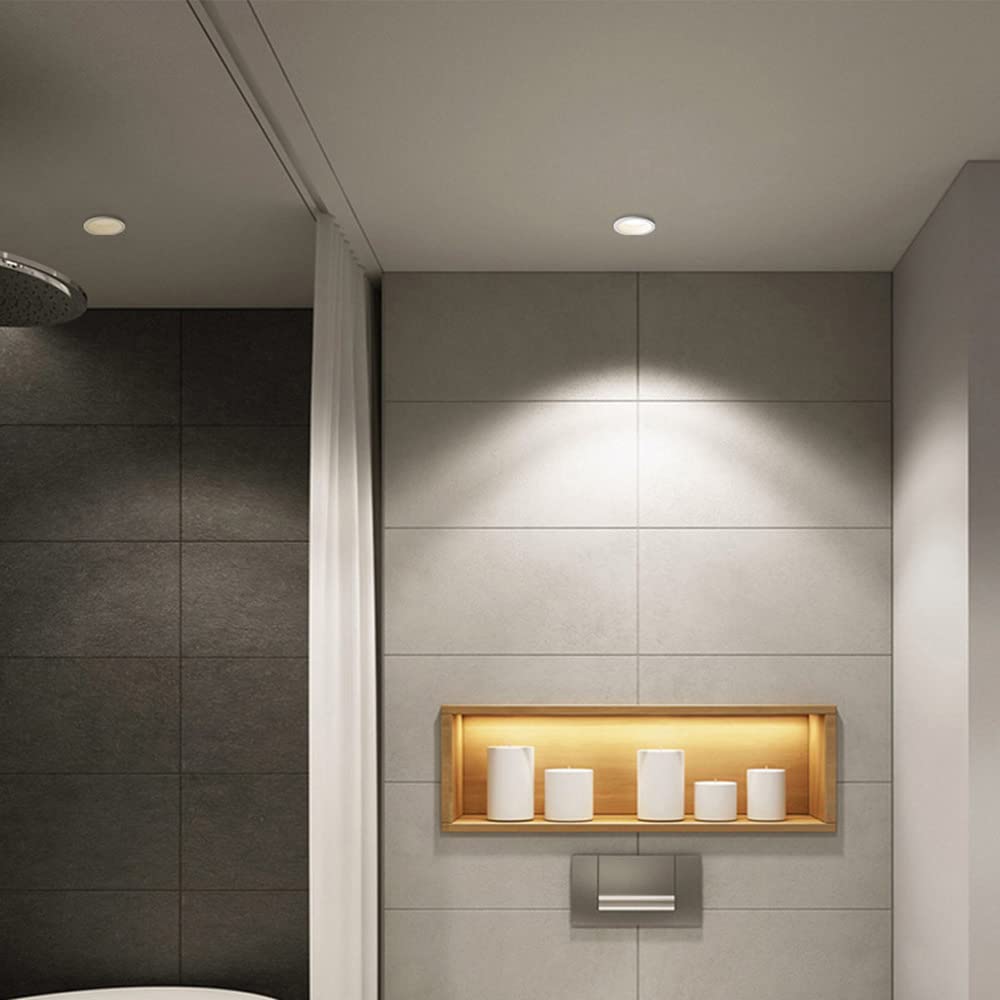 Kit di Illuminazione a Disco da Incasso a LED per faretti da soffitto, Luce per Doccia Impermeabile IP65, 2 faretti direzionali da Incasso, faretti per corridoio Galleria -4000k-7W