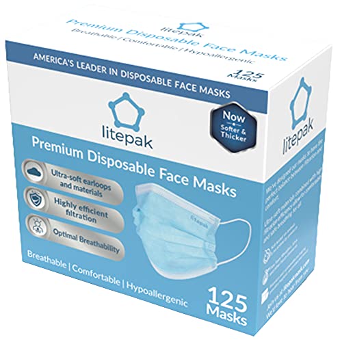 125-Pack Litepak Disposable Face Mask Premium Comfort Earloops With Dispenser Box (Blue) #TOP2