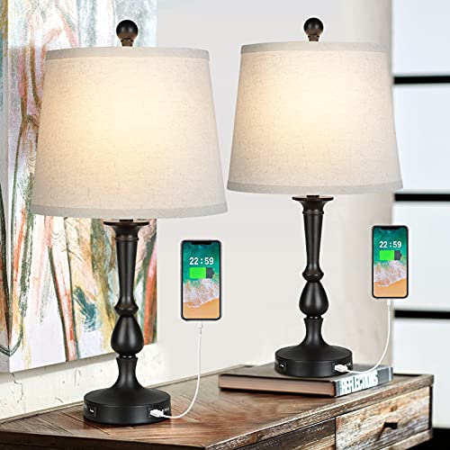 Super Deal Product Pauwer Modern USB Table Lamps Set of 2 Metal Bedside Desk Lamps with USB Charging Port Black Nightstand Light Beige Fabric Shade Bed Lamp for Bedroom Living Room Super Deal Product Pauwer Modern USB Table Lamps Set of 2 Metal Bedside Desk Lamps with USB Charging Port Black Nightstand Light Beige Fabric Shade Bed Lamp for Bedroom Living Room